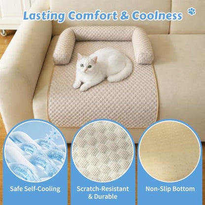 Cooling Pet Bed Mats with Neck & Head Support, 31.5 x 23.62 inch Khaki