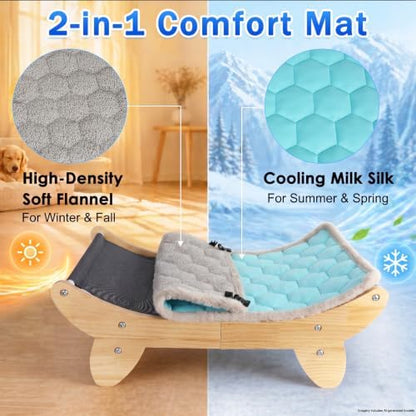 SZEE Elevated Cat Bed, Wooden Raised Cat Bed with Ice Cooling Mat