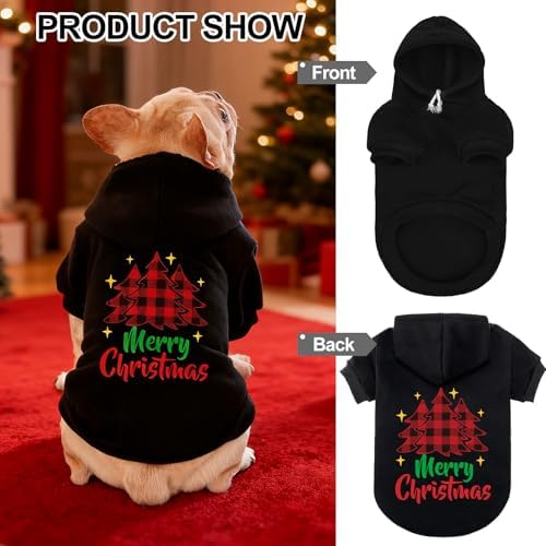 EXPAWLORER Dog Hoodies for Small Medium Large Dogs,Christmas Theme Black M