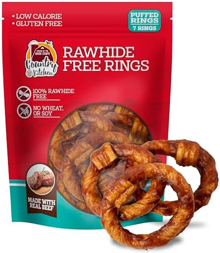 Country Kitchen Rawhide Free Beef Rings Dog Chews, 7 Count