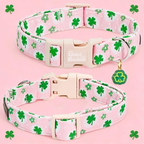 St Patrick's Pink Four-Leaf Clover Dog Collar for Large Dogs