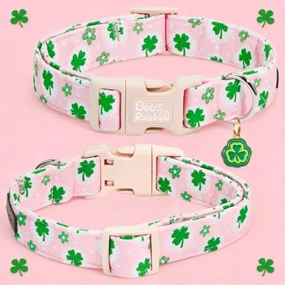 St Patrick's Pink Four-Leaf Clover Dog Collar for Large Dogs