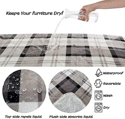 Pet Blanket - Reversible Waterproof Plaid Throw Protects Couch, Car, and Bed from Spills, Stains, or Fur - Dog and Cat Blankets by Petmaker (Gray)