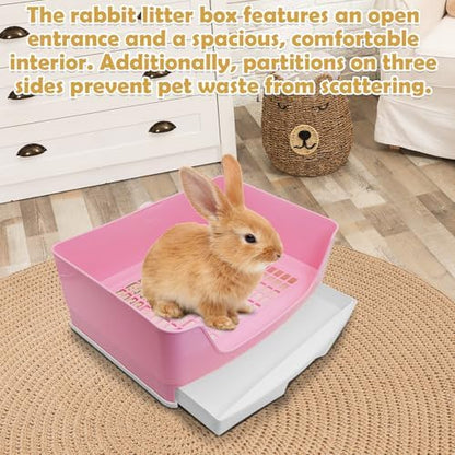 kathson 2PCS Large Rabbit Litter Box Trainer, Potty Corner Toilet with Drawer Bigger Pet Pan for Adult Hamster, Guinea Pig, Ferret, Galesaur, Bunny and Other Animals (Pink,Brown)