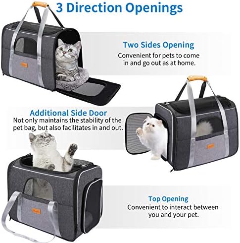 Morpilot Top and Side Expandable Cat Carrier, Collapsible Soft-Sided Pet Carrier for Medium/Large Cats and Puppies up to 20lbs for Car Rides and Vet Visits, with Dual-Sided Cushion& Bowl (Brown)
