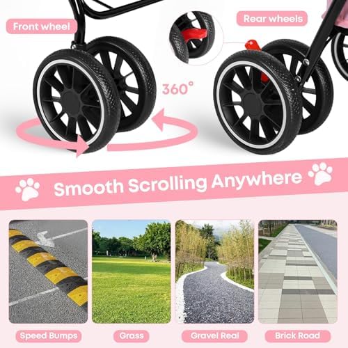 Double Pet Stroller for Dogs and Cats,Cat Strollers for 2 Cats,Pink