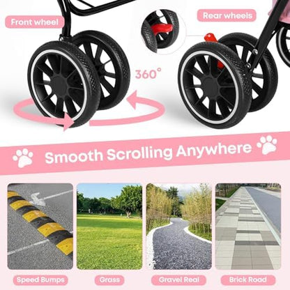 Double Pet Stroller for Dogs and Cats,Cat Strollers for 2 Cats,Pink