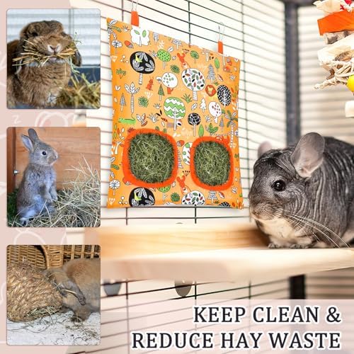 UPINS 3Pack Guinea Pig Hay Feeder Bag,Bunny Rabbit Cage Bag Hanging Holder