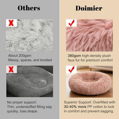 Calming Donut Dog Bed Medium Size Dog - Washable Removable Cover Non-Slip Bottom, Round Pet Bed Cat Bed Warming Fluffy Plush Faux Fur Anti-Anxiety, Fits up to 45 lbs (Blush, 30")
