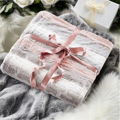 Madison Park Zuri Ultra Soft Faux Fur Twin Blanket Reversible, Blush/Grey