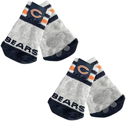 NFL Chicago Bears Anti Slip Dog Socks with Elastic Ribbed Top, Size X-Small/Small. Indoor/Outdoor Socks, Best Dog Paw Protector, 2 Pairs, Cool Puppy Supplies with NFL Logo of Bears Football Team