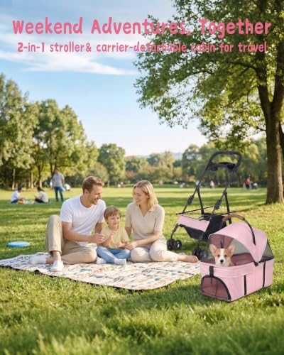Pet Stroller, 3 in1 Foldable Dog Cat Stroller with Detachable Carrier-35lbs