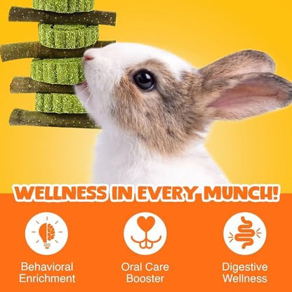 Vila Rabbit Chew Stick, Hanging Treat, Apple Chew Sticks with Round Grass Cakes, Oral Care and Gums, Suitable for Rabbits, Chinchillas, Guinea Pigs and Parrots, 1-Piece