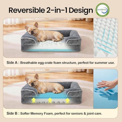 OhGeni Orthopedic Medium Dog Bed Couch Sofa, Memory Foam, 28-inch (Gray)
