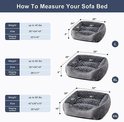 JOEJOY Rectangle Dog Bed for Large Medium Small Dogs Machine Washable Sleeping Dog Sofa Bed Non-Slip Bottom Breathable Soft Puppy Bed Durable Orthopedic Calming Pet Cuddler, Multiple Size, Dark Grey