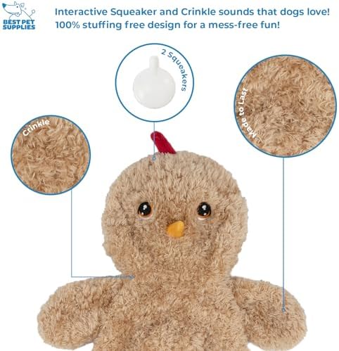 Best Pet Supplies Interactive Squeaky Dog Toy - Baby Chicken, Khaki