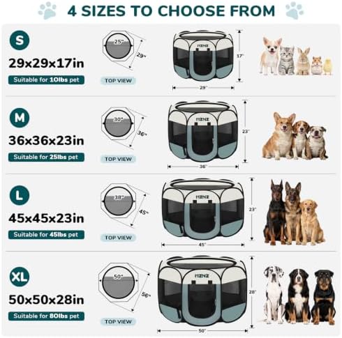 Dog Cat Playpen, Portable Puppy Pet Crate Indoors for Small/Medium Dogs Cats Rabbits, Foldable Dog Cage Enclosure for Outdoor, Pop Up Dogs Tent Kennel with Carrying Case, Grey
