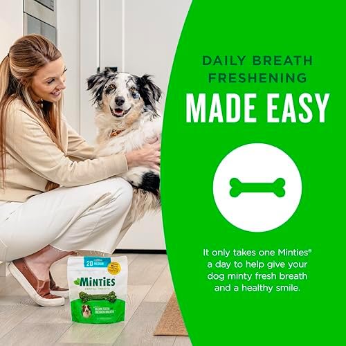 Minties Dental Chews for Dogs, 40 Count, Vet-Recommended Mint-Flavored Dental Dog Treats for Medium Dogs, Bones Clean Teeth, Fight Bad Breath, and Removes Plaque and Tartar
