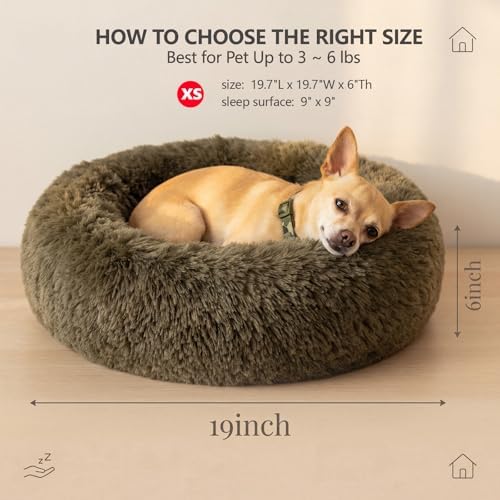 nononfish Donut Dog Bed for Small Dogs,Cozy Round Calming Pet Bed
