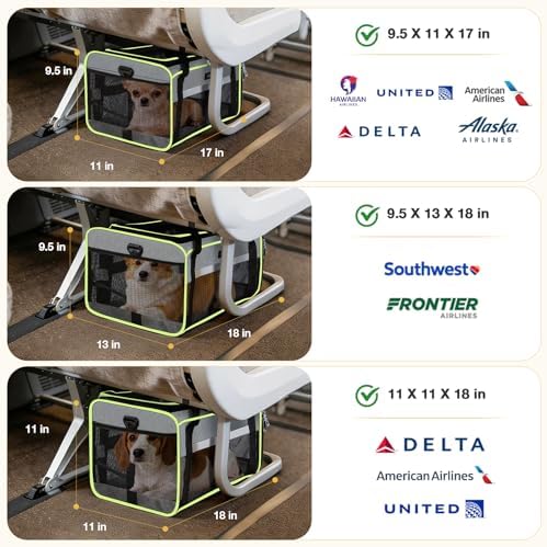 Lekereise Top-Expandable Pet Carrier 18x13x9.5 Inch Southwest Frontier Airline Approved Soft Sided Underseat to 15lbs Travel Carriers for Small Cats Dogs with Locking Safety Zippers Anti-Scratch Mesh