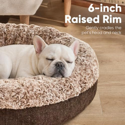 FUKUMARU Extra Thick Plush Dog Bed, Calming Donut, Anti-Anxiety & Washable