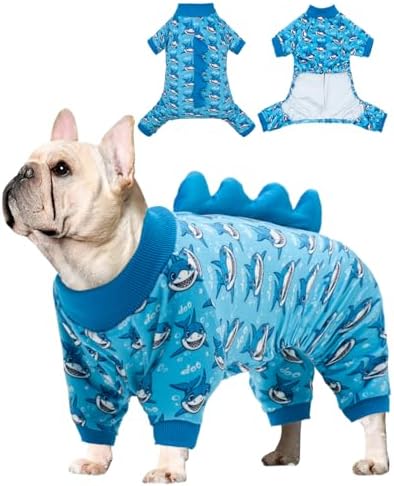 CuteBone Shark Costume Dog Pajamas, Stretchy Spandex Crystal Velvet Sleepwear Coat for Small Dogs, Soft & Warm Pet Outfit Clothes for Cold Weather, Cozy Pullover Design COSP07M