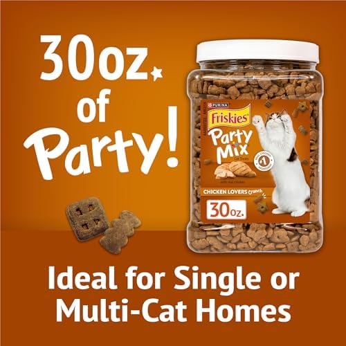 Friskies Purina Party Mix Chicken Lovers Crunch Cat Treats, 30 oz Canister