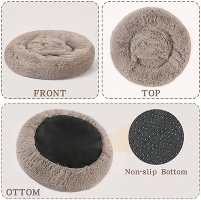 NOYAL Calming Donut Dog Bed, Hooded Cave with Blanket
