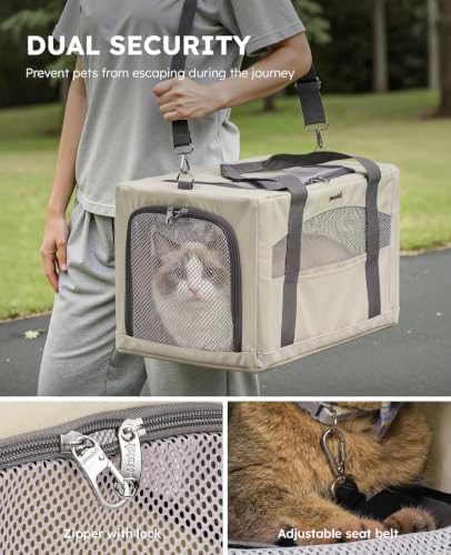 Pecute Cat Carrier Stable, Pet Carrier with Privacy Partition,Beige