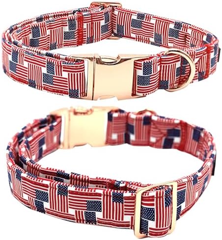 Independence Day Dog Collar, Summer Interwoven Flags Durable Metal Boy Dog Collars Adjustable Pet Collar for Small Medium Large Dogs