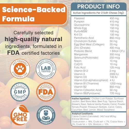 24-in-1 Dog Vitamins and Supplements 200 Ct Dogs Multivitamin Chewable Contain Chondroitin Probiotics Omega-3 Glucosamine for Dogs Skin Coat Heart Joint Gut Liver Brain Eyes Immune Support - Chicken