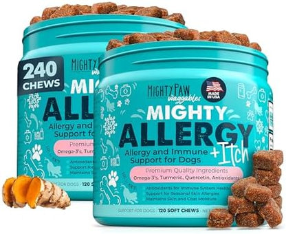 Mighty Paw Waggables Allergy Immune + Itch (Made in The USA) 2 Pack -Dog Chews Anti-Itch for Dogs. Allergy Support Vitamins for Skin and Coat Allergies. Omega 3 & Quercetin for Pets 240 Ct