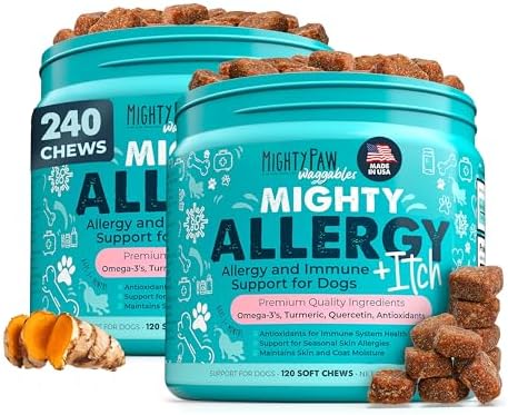 Mighty Paw Waggables Allergy Immune + Itch (Made in The USA) 2 Pack -Dog Chews Anti-Itch for Dogs. Allergy Support Vitamins for Skin and Coat Allergies. Omega 3 & Quercetin for Pets 240 Ct
