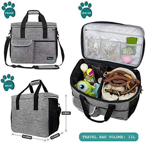 PetAmi Dog Travel Bag Organizer, Pet Supplies Tote Diaper Bag, Gray Large