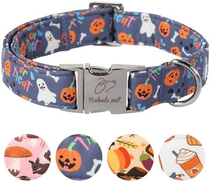Halloween Dog Collar for Puppy Small Dogs - Cute Halloween Ghost Pumpkin Dog Collars, Adjustable Heavy Duty Pet Holiday Collar with Metal Buckle XS