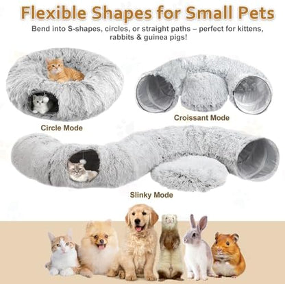 Cat Tunnel Bed for Indoor Cats with Hanging Ball