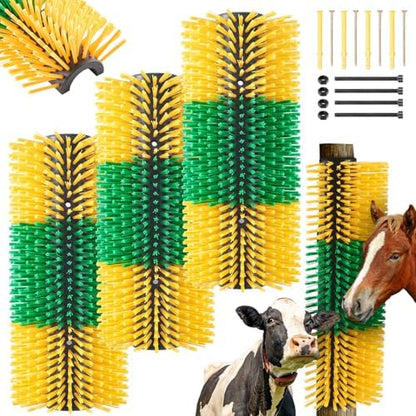3 Pack Livestock Scratching Brush, Green and Yellow