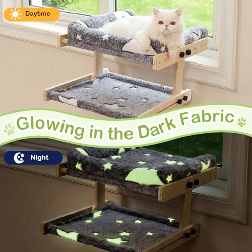 Cat Window Perch, Glow in The Dark Cordless Pet Hammock Bed for Window