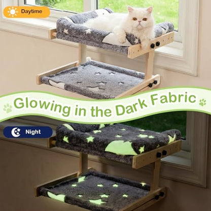 Cat Window Perch, Glow in The Dark Cordless Pet Hammock Bed for Window
