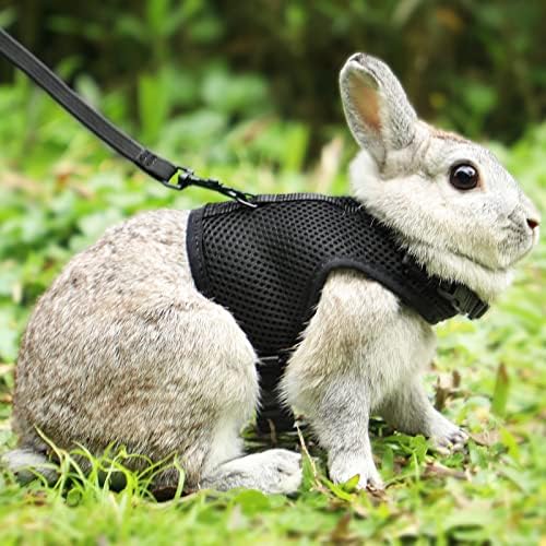PETTOM Bunny Rabbit Harness with Stretchy Leash Cute Adjustable Buckle Breathable Mesh Vest for Kitten Small Pets Walking (Black,XS)