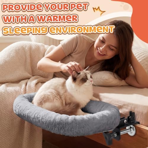 Lewtemi Bedside Pet Bed, Hanging Cat Hammock Attached to Bed or Desk, Gray