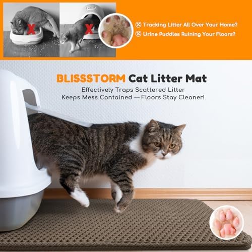 Cat Litter Mat 24"x16",Double Layer EVA Litterbox Mat Brown