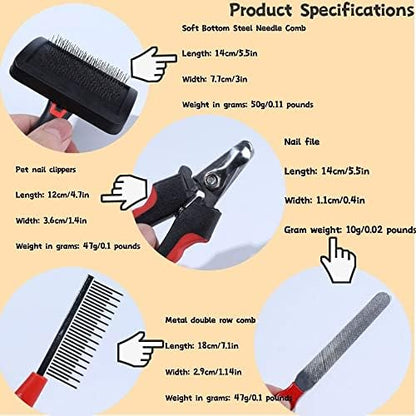 Rabbit Professional Nail Clippers Grooming Kit with Pet Shedding Slicker Brush, Pet Grooming Comb, Nail Clipper Trimmer for Rabbit, Puppy, Kitten, Guinea Pig, Hamster, Ferret (4PCS)