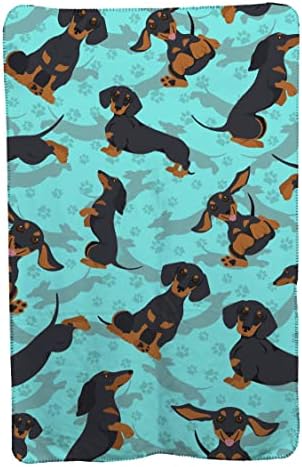 Caroline's Treasures MLM1039TBLT Black and Tan Dachshund Soft Travel Blanket with Bag Airplane Blanket, Indoor Outdoor Camping Blanket for Traveling, Picnics, Beach Trips, Concerts