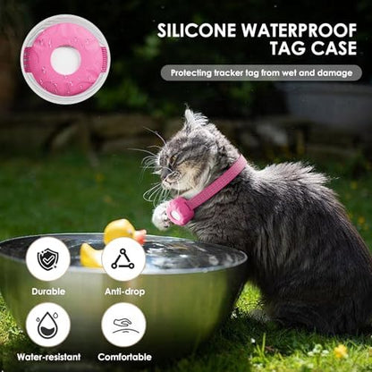 Cat Tracker, MINI GPS Tracker, Compatible with Apple Find My App(Only iOS), Waterproof Cat Trackers Collar with Bell and Safety Elastic Buckle, No Monthly Fee,Pink