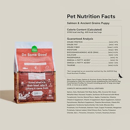 Open Farm Ancient Grains Dry Puppy Food, Wild Caught Salmon Kibble, 4lb Bag
