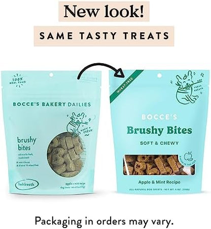 Bocce's Bakery Brushy Bites Soft Chewy Dog Treats, Apple Mint Flavor (6 oz)