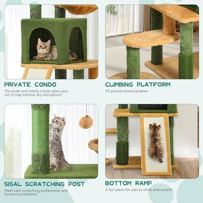 YITAHOME Tall Cat Tree Tower with Leaves for Indoor Cats, 72.8in Cute Cat Climbing Tower with Self-Grooming Brush, Cat Condo, Top Perch, Basktet, Sisal Scratching Posts and Board, Dangling Ball