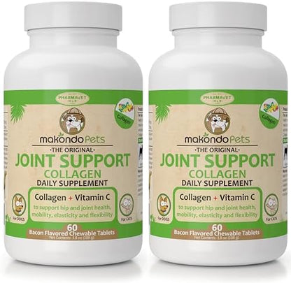 Collagen for Dogs & Cats - Collagen Supplements for Joint Health - Vitamin C Supplement for Joint Mobility - Joint Support Supplement for Dog & Cats - Bacon Flavored Tablets (2 Pack, 120 Tabs)