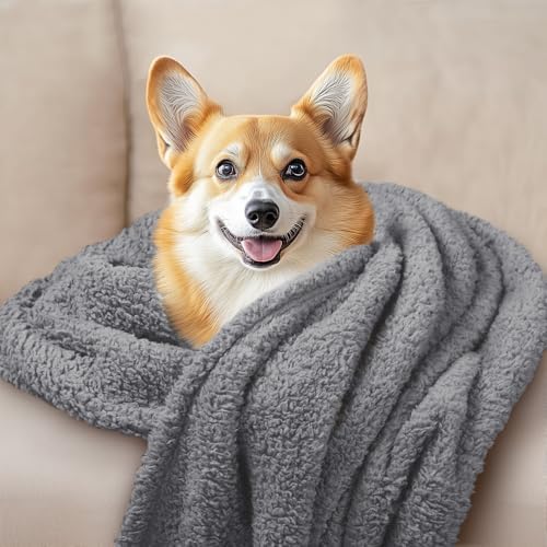 Luciphia 1 Pack 3 Calming Dog Blanket Fluffy Premium Fleece Pet Blankets Soft Sherpa Throw for Dogs Puppy Cat Grey/Beige/HazeBlue Large (41" x31")